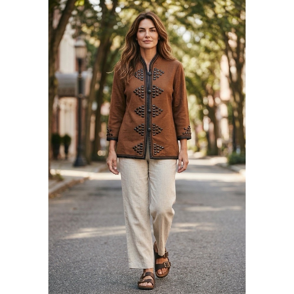 Vtg Linea Louis Dell'Olio Beaded 100% Linen Embellished Blazer Jacket Sz S NEW